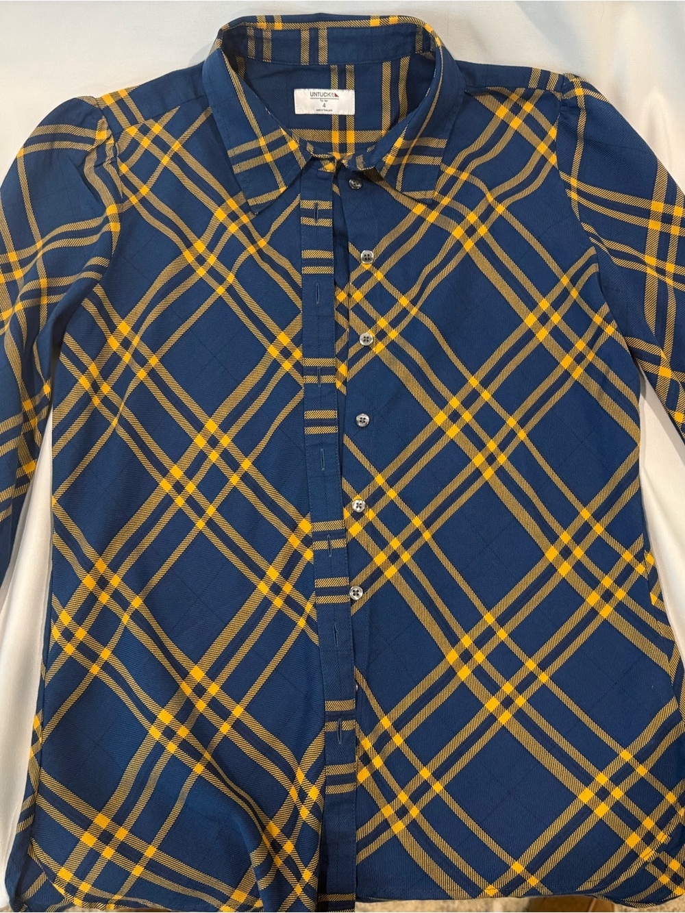UNTUCKit Women’s Navy & Yellow Plaid Button-Up Shirt Size 4